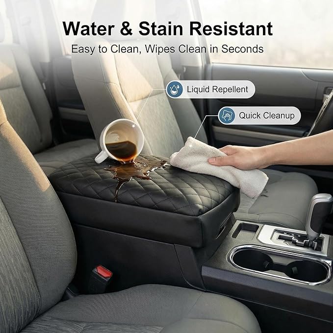 Center Console Cover for Toyota Tundra 2007-2013 & Sequoia 2008-2022 Middle Console Lid Protector Pad Arm Rest Cover with Side Pockets Leather Anti Scratches Interior Accessories(thickened version)