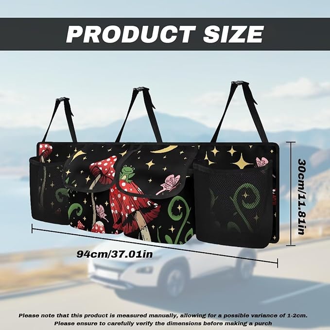 Cute Frog Car Trunk Organizer Mushroom Stars Moon Large Capacity Hanging Car Storage Bag Waterproof Cargo Bag,Frees Trunk Floor