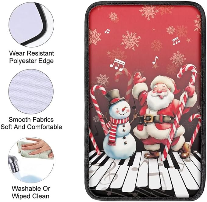 Santa Claus Snowman Xmas Universal Center Console Armrest Soft Pad Protector Cover Non Slip Fits for Most Vehicle,SUV,Truck Car Decoration