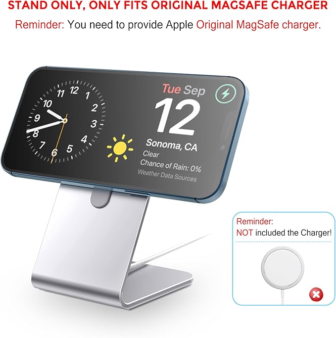 Stand for MagSafe Charger, CreaDream Aluminum Stand Holder for iPhone 16 15 14 13 12 Series, Magsafe Accessories Compatible with iPhone 16 15 14 13 12 Plus, Pro, Pro Max [MagSafe Charger Not Included]