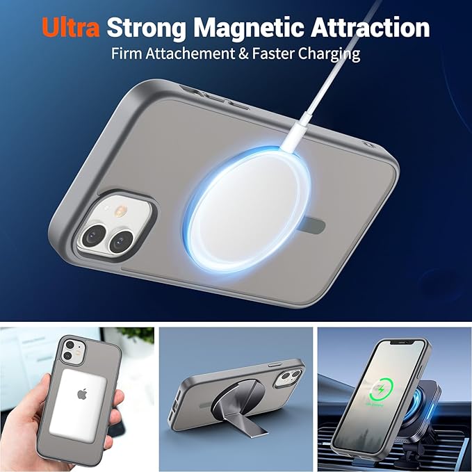 SUPFINE Magnetic for iPhone 11 Phone Case (Compatible with MagSafe) (Military Grade Drop Protection) Slim Translucent Matte Shockproof with Anti-Fingerprint Phone Case,Gray