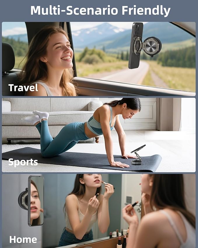 Suction Cup Phone Mount Pro - Vacuum Magnetic Phone Holder for Car, 180° Adjustable Angle, Non-Slip Dashboard/Windshield Car Phone Holder, Bonus Toroidal Metal.