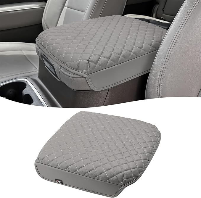 KBH Center Console Armrest Cover for 2019-2026 Chevy Silverado & GMC Sierra, 2021-2026 Tahoe & Suburban & Yukon Accessories, Vinyl Leather, Gideon Gray (Fits Bucket Seat Console Only)