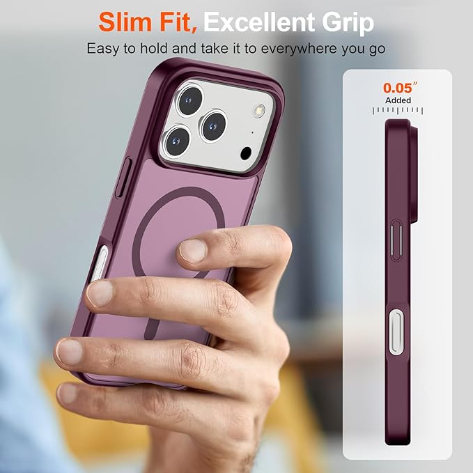 SUPFINE Magnetic for iPhone 17 Pro Max Case (Compatible with MagSafe)(Military Grade Drop Protection) Translucent Matte Shockproof with Anti-Fingerprint Phone Cover,Wine Red