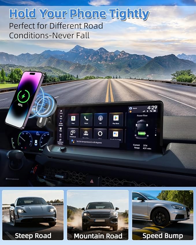 PZK Car Phone Mount for 2023-2025 2026 Honda Accord Hybrid Sport /-L/EX-L/Touring/Prime (Only for 12.3-Inch Screen) Magnetic 15W Fast Wireless Charger Car Phone Holder (Not Fit for LX/EX/SE Series)