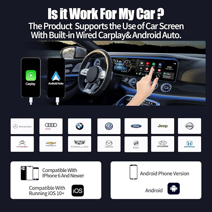 Wireless Carplay Adapter, Android Auto Adapter Plug and Play 2025 AI Box Carplay Support TF Card and SIM, Mini Car Play Video Box for Car Wired to Wireless Support Original Control