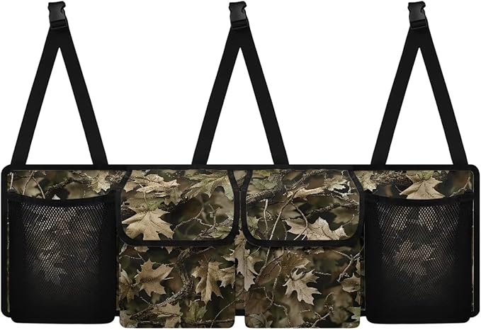 Camo Trunk Organizer for Car Storage Organizer with 4 Pockets, Space-Saving Trunk Storage Organizer with 2 Pockets & 2 Mesh Pouches for Groceries, Car Travel Accessories for Women and Men