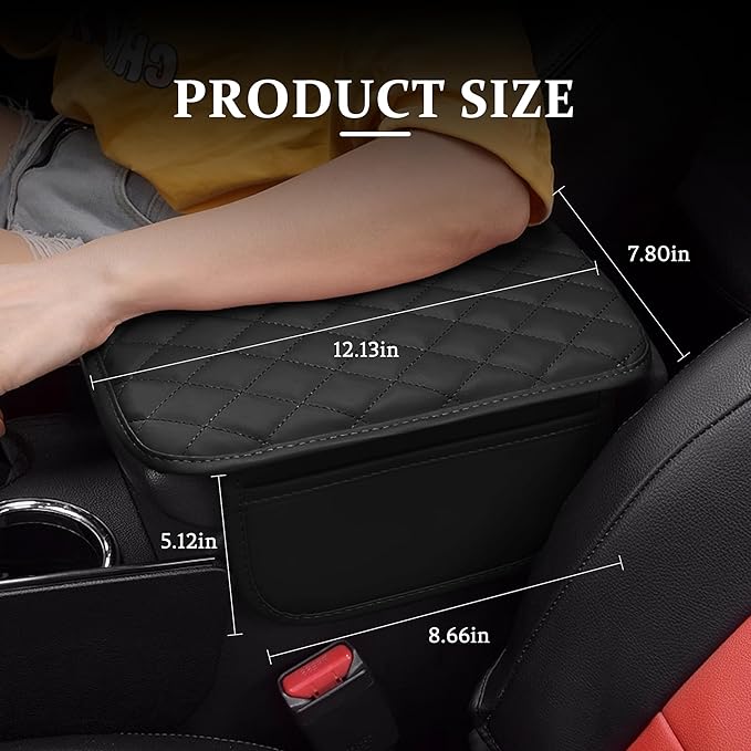 Car Center Console Cover, Universal Center Console Protector Pad with Soft Microfiber Leather & 2 Storage Pockets, Non-Slip Cushion for Car SUV Truck Interior Accessories (Black)