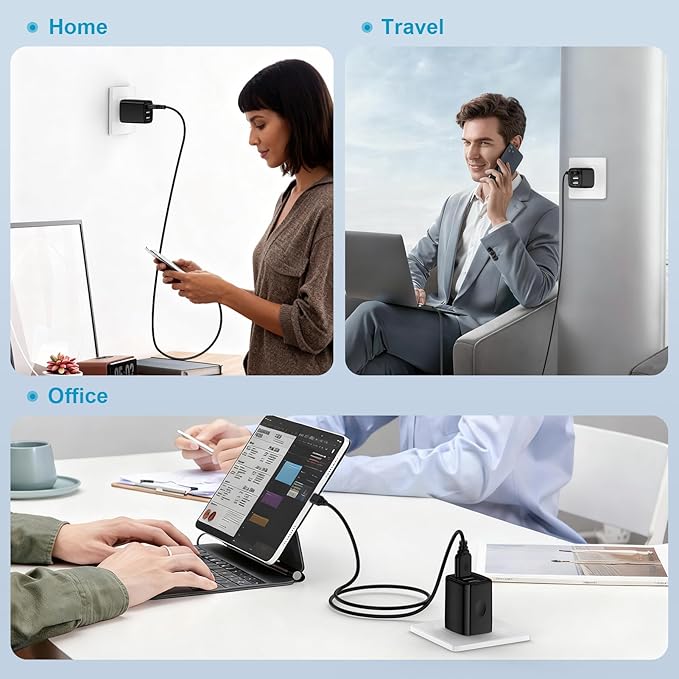 USB Wall Charger 2Pack Wall Plug 3-Multi Port Quick Charger Block Cube 3.1A Power Adapter for iPhone 17e 17 Pro Max Air 16e 16 15 14 13 12 Pro Max XS 8 iPad Samsung Galaxy S26 S25 S24 S23/Note20 Ultra