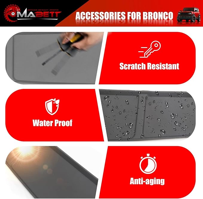 Mabett Car Dash Non-Slip Rubber Pad 3 PCS for Ford Bronco Accessories 2021 2022 2023 2024, Non-Slip Shock Proof Dashboard Mat fit Bronco 2/4-Door, Car Interior Cover Tray