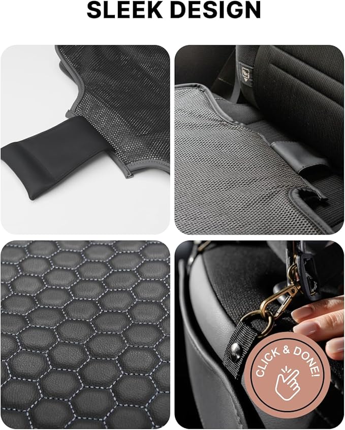 Owleys Set Seat Back Organizer & Car Seat Protector Hexy Waterproof & Non-Slip Protector for Child Car Cushion for Leather and Fabric Seats (Black 2pcs)