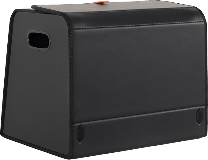 XDV Trunk Organizers, Car Organizers, Storage Solutions, and Car Storage Organizers for SUVs, Sedans, Back Seats, and Luxury Vehicles with Lid, Leather, Small, Large Car shoes box (Plain Black, M)