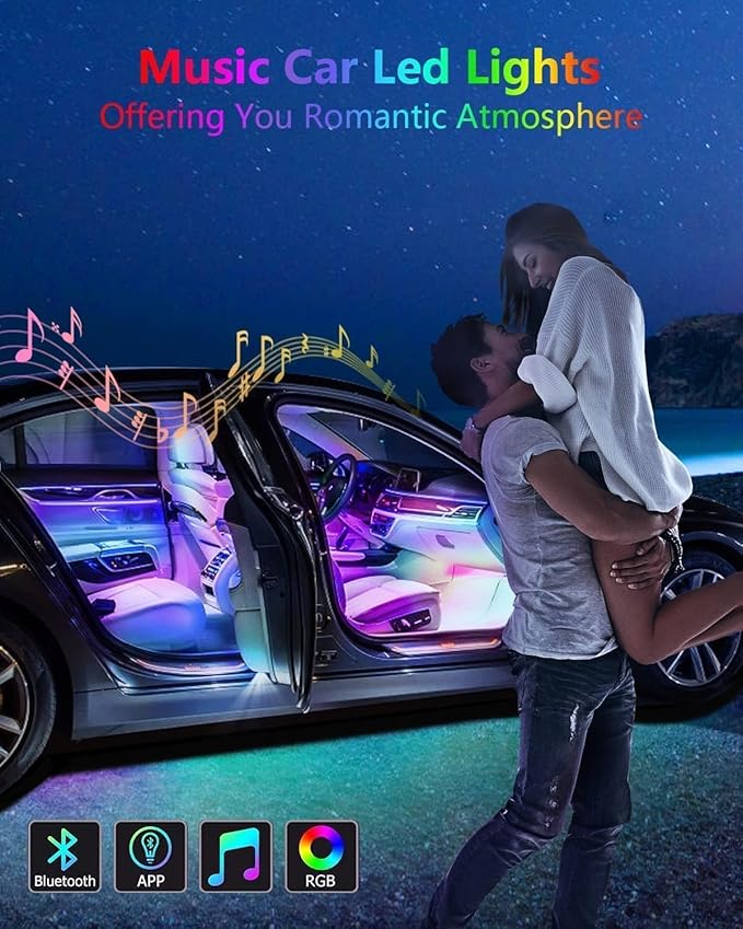 Dreamcolor RGB+IC 72 LED Interior Car Strip Lights with Smart APP Remote Control, Music Sync Under Dash Footwell Neon Internal Lighting Kit Multicolor,12V LED Strip Lights for Cars, Trucks, SUVs