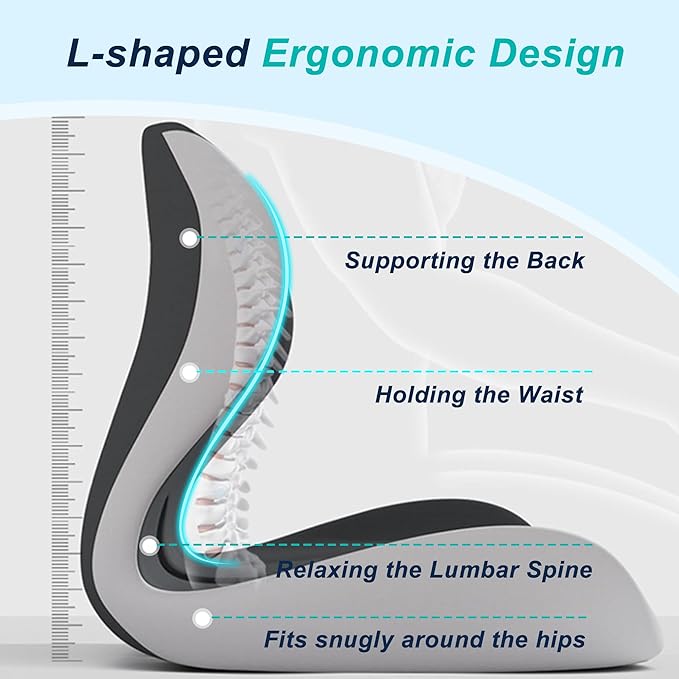 Seat Cushion for Office Chair and Car, Lumbar Support Pillow for Office Chair, Memory Foam Ergonomic Seat Cushion for Long Sitting, Back & Tailbone Pain, Sciatica - Dark Gray & Light Gray