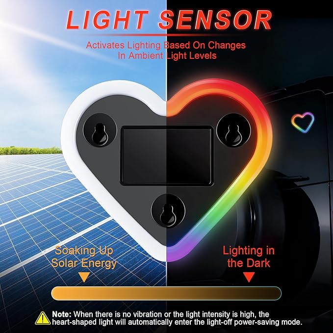 iFunyLED Car LED Interior Lights, Heart-Shaped Ambient Light for Windows, 8 Lighting Modes, Charging Through Type-c and Solar Energy, Car Decorations for Women Men, Pack of 1, (Multicolor)