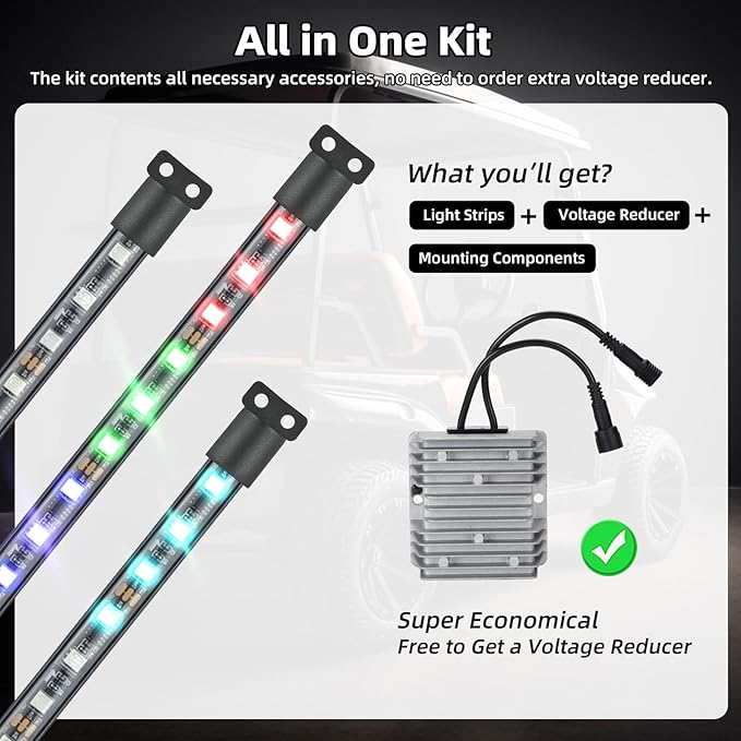 Roykaw Golf Cart LED Strip Lights, Underglow Neon Light Kit Compatible with EZGO/Club Car/Yamaha and Most Brands Golf Carts, Waterproof/LED Decorative Lights/Multi-Dynamic Modes, 12PCS