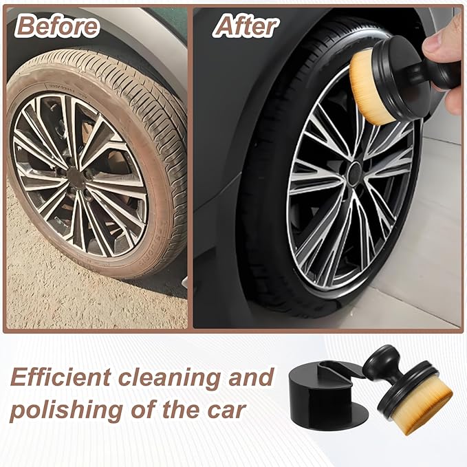 HARFINGTON 3 Pcs Car Tire Shine Applicator Brush PBT Automotive Tire Dressing Brush Car Cleaning Duster with Storage Stand for Auto Detailing Cleaning, Yellow/Brown