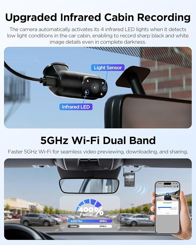 VIOFO A229 Plus 3 Channel Dash Cam, Dual STARVIS 2 Sensors, 3-Channel HDR, 1440P+1440P+1080P Front Inside and Rear Car Camera, 5GHz Wi-Fi, Voice Control, Ultra-Precise GPS, 24 Hours Parking Mode