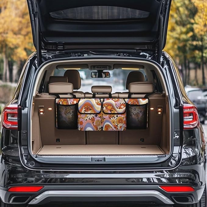 Floral Flowers Trunk Organizer Suv Collapsible Cargo Bag Sturdy Car Storage Organizer for Women SUV,Cars,Vans,Space Saving Expert