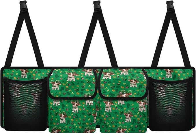 St. Patrick Day Theme Trunk Hanging Storage Bag Cow Trunk Collapsible Cargo Bag for SUVs & Sedans Large Capacity Backseat Car Organizer for Irishman