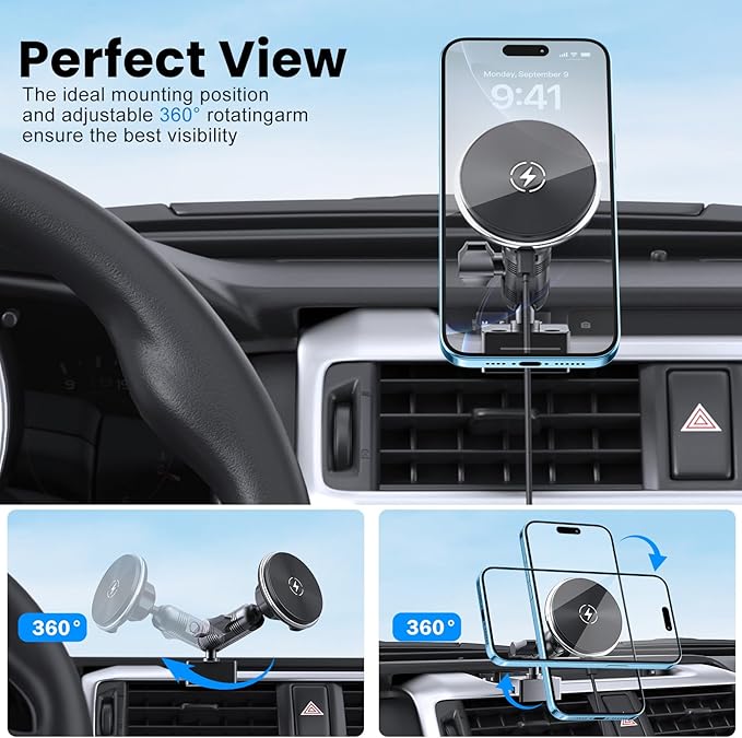 DIAMOOKY Metal Phone Mount for Toyota 4Runner 2024 2023 2022 2021 2020-2010 5th Gen 4runner Accessories Dash Cell Phone Holder W/Wireless Charging Adjustable Phone Stand Fit for All Smartphone