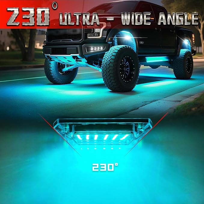 16 Pods Full Angle RGBW LED Rock Lights for Truck Jeeps RV Pickup Offroad UTV SUV Van, RGB and White Waterproof Multicolor Neon Underglow Kit with APP/RF Remote Vehicle Underbody Light Underneath 12V
