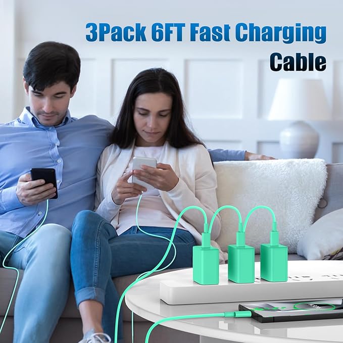 3Pack USB C Charger for Samsung Galaxy S24 Ultra, Super Quite Fast Charging Type C Block with 6FT C to C Cord for Samsung Galaxy Tab S9 S8 S23 Ultra S22 Ultra S23 S22 S21 Note 10 Plus 20,Green