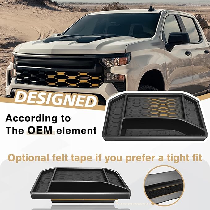 Muslogy Dashboard Organizer Compatible with 2022-2026 Chevy Silverado/GMC Sierra 1500, 2024-2026 2500HD 3500HD Accessories Center Console Organizer Storage Box Mounted Tray (Fit 13.4-inch Screen ONLY)