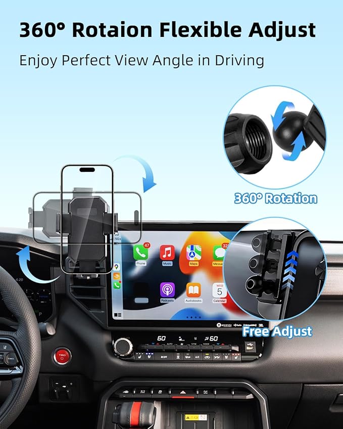 PZK Car Phone Mount for Toyota Tundra 2022-2025 2026 /Sequoia 2023-2026 Limited/Platinum Accessories 14-Inch Screen Car Phone Holder Auto Lock 360° Rotation Hands Free Phone Cradles Not Affect Vent