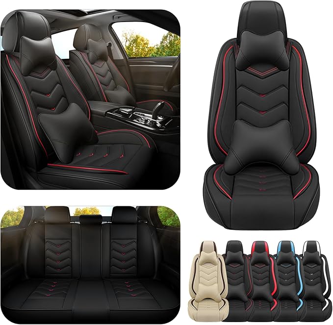 Car Seat Covers for KIA Sedona 2003-2021, Premium Nappa Leather Car Seat Cover, Stylish Sport Seat Covers， Automobile Seat Cover Sets.(Luxury 5 Seats/Black)