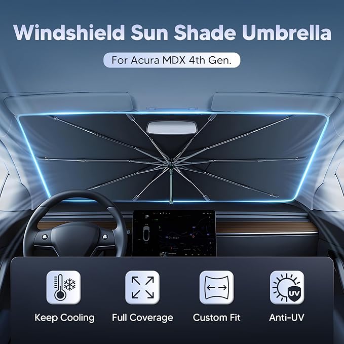 Autorder Windshield Sun Shade Umbrella for 2021-2025 2026 Acura MDX Accessories,Upgraded Ice Crystal Material,Easy Setup Umbrella Sunshade for Car Windshield,100% Sun Blocking