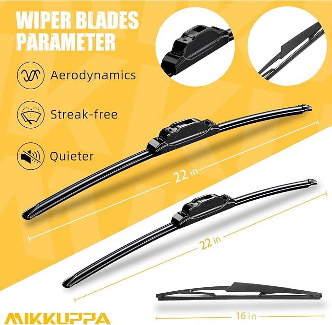 MIKKUPPA 22"+22"+16" Windshield Wiper Blades Replacement for 2009-2016 Lincoln Navigator, Front & Rear Wiper Blades Set, Durable Stable Quiet All Season (Pack of 3)