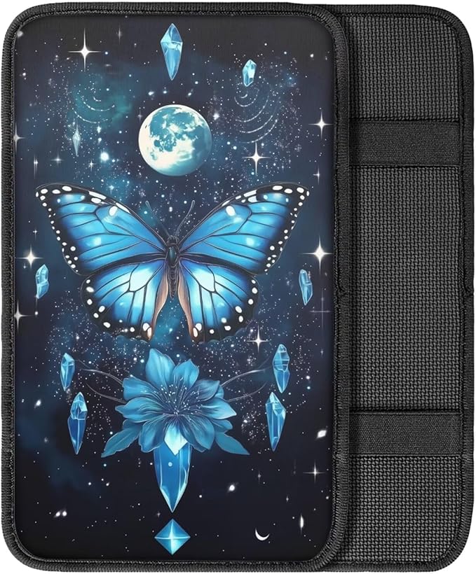 Universal Center Console Pad Butterfly Moon Star Print Armrest Cushion Cover for Car Dust-Proof Automotive Armrest Seat Box Cover for Truck Sedan SUV