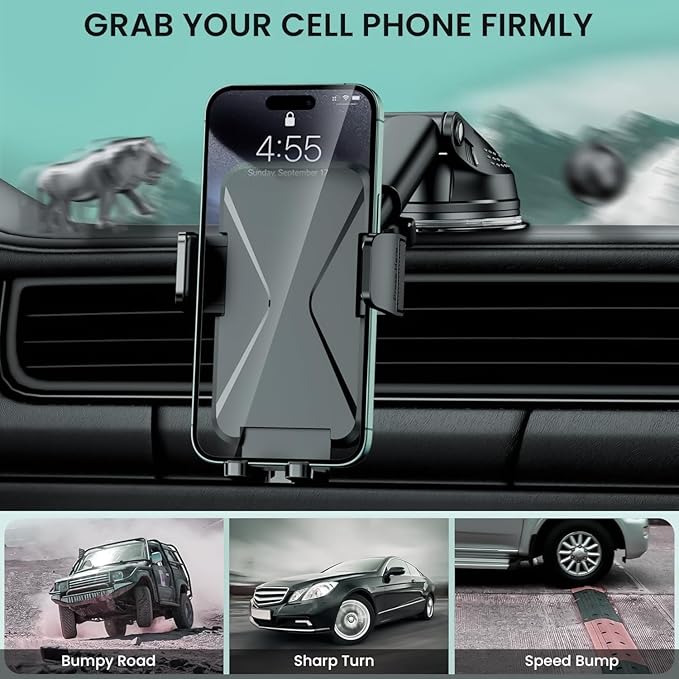 GUWEZ 360° Adjustable Car Phone Holder Universal Hands-Free Mount for iPhone & Android, 3 in 1 Windshield Air Vent Dashboard Hands-Free Car Mount for iPhone Android Smartphone