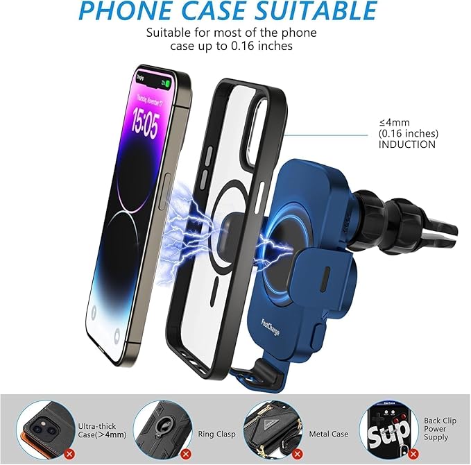 Wireless Car Charger, Fast Charging 15W Auto Clamping Car Charger Phone Holder Phone Mount for iPhone17 16 15 14 13 12 11 Pro Max Xs, Samsung Galaxy S24 Ultra S23 S22 S21 S20 S10+ Note 9, etc