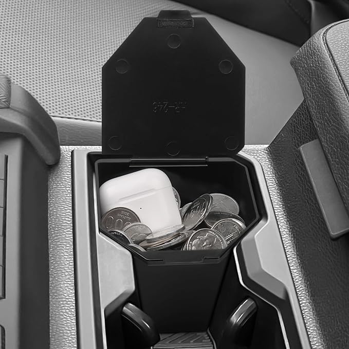 YOJOJOCO Center Console Coin Box Organizer Compatible with Toyota Tacoma 2024 2025 2026 Accessories Black ABS Material Armrest Insert Cup Holder Storage Box