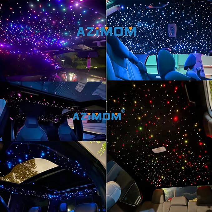 AZIMOM 4Port 36W Twinkle 600pcs 0.03in 9.8ft Fiber Optic Starlight Headliner Kits 4Colors Light Source Sound Activated Remote APP Control Home Indoor Ceiling Car Headliner Decoration