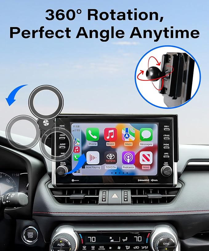 Car Phone Holder for Toyota RAV4 2022 Accessories Apply to 9 Inch Touch Screen Fixed Clip Magnetic Cell Phone Mount Hands-Free 360 Degree Rotation