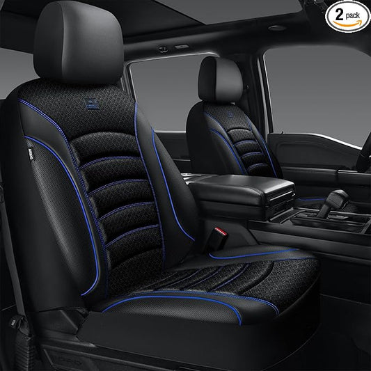 CAR PASS Comfortable 3D Foam Mesh Leather Car Seat Covers Front, Air Cool Mesh Breathable Front Seat Covers for Car, Universal Fit for SUV Truck Sedan Automotive, Airbag Compatible,Black Blue