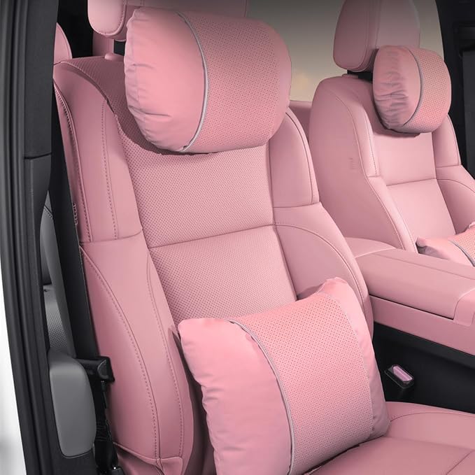 Car Headrest & Lumbar Support Set,Premium Skin-Feeling Napa Leather Soft and Comfortable Headrest,Car Seat Headrest Pillow Waist Support Car Interior Accessories for Driving Home Office