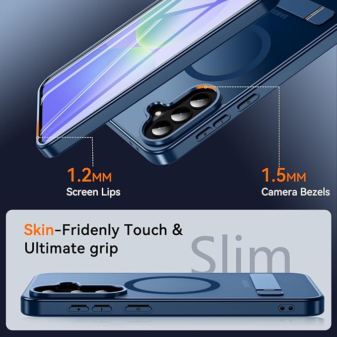 OWKEY for Samsung Galaxy A37 5G Case with Stand, Magnetic Shockproof Case Fit for Magsafe Translucent Matte Cover for Samsung A37, Blue
