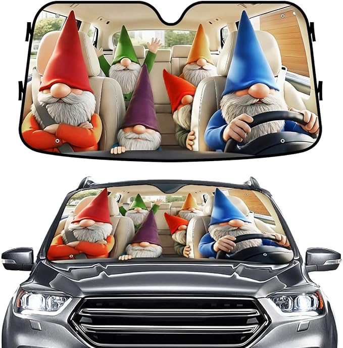 GENANY Gnome Windshield Sun Shade for Car SUV Truck (55x30 Inches), Front Window Visor for Windows, Protector Blocks UV