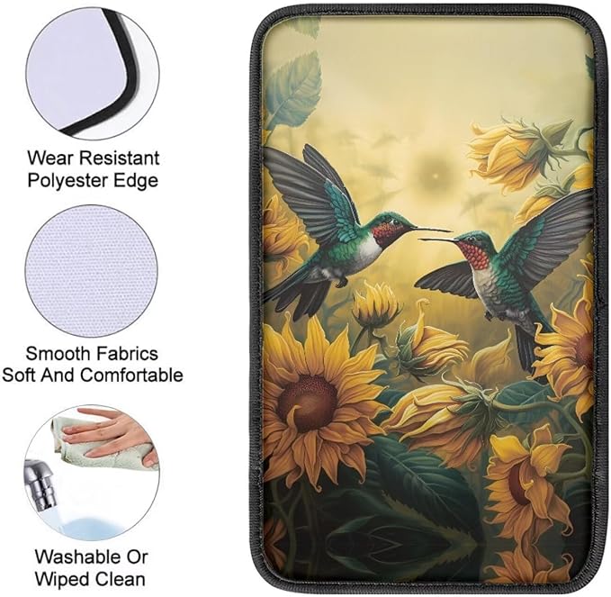 Floral Hummingbird Car Center Console Armrest Cover for SUV Vehicles Soft Comfortable Armrest Box Cover Center Console Pad Universal Fit Aiuomotive Accessories