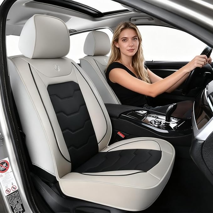 Car Seat Cover Set, Gray and Black Seat Covers, Automotive Interior Accessories, Waterproof Synthetic Leather, Protect and Upgrade Your Car Interior, Pet Car Seat Cushions, Fits Most Vehicles
