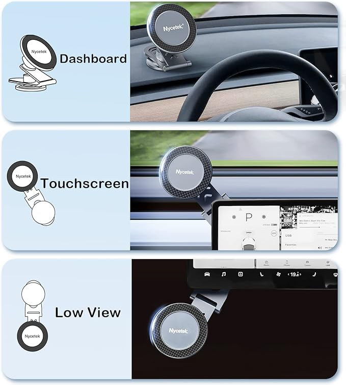 Nycetek Tesla Phone Mount Holder for, [Super Suction Power] Dashboard Magnetic iPhone Car Mount for Tesla Model Y/3/S/X Accessories 2025, Alloy Foldable Car Holder for iPhone Samsung and More