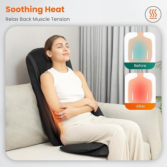 Snailax Shiatsu Neck Back Massager with Heat, Massage Chair Pad with Compression, Height-Adjustable Neck Massage Rollers Chair Seat Massager, Gifts for Men, Women