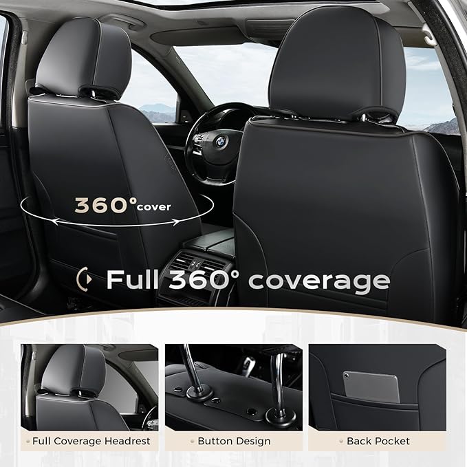 Coverado Car Seat Cover, Cover for Cars Front Seat, Premium Leather, Universal Fit Waterproof Seat Protectors, Car Seat Cushion Non-Slip for Most Cars-Black Red