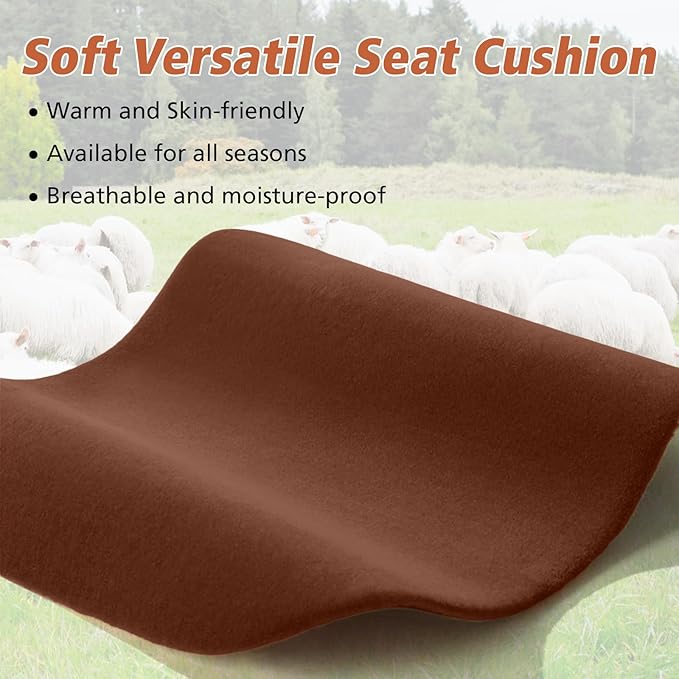 Genuine Wool Car Seat Cushion, Australian Soft Wool Auto Seat Pad Breathable and Sweat-Wicking Comfort Warm Universal Fit, 19.7''x19.7'' for Car Seats, Office Chairs, Home (Coffee)