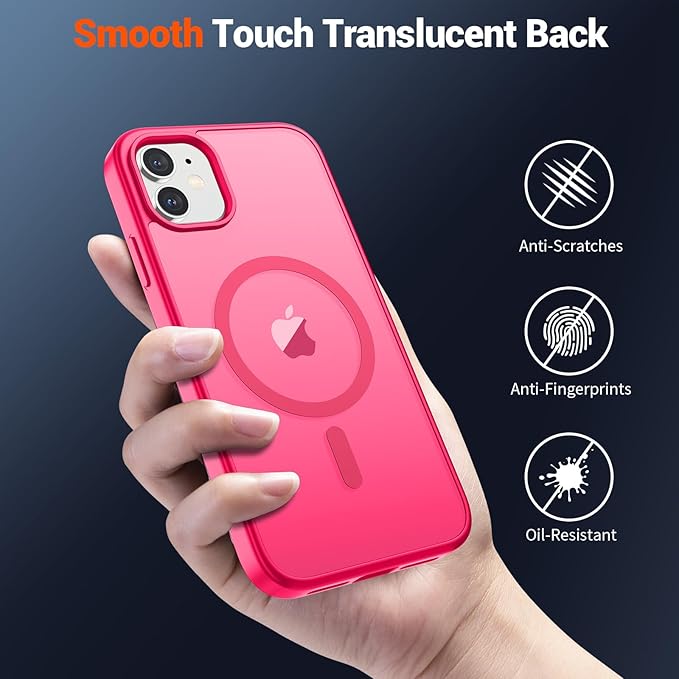 SUPFINE Magnetic for iPhone 12 Mini Case & iPhone 13 Mini Case (Compatible with MagSafe) (Military Grade Drop Protection) Slim Translucent Matte Shockproof Phone Cover,Hot Pink