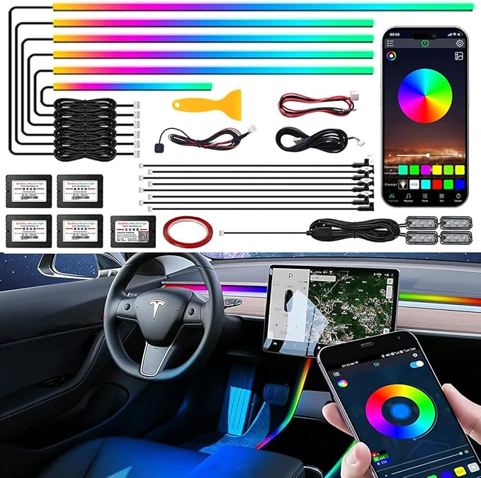 Dreamcolor Acrylic Interior Car Light with Wireless APP, RGB 18 in 1 Car Ambient Lighting Kits with 175 inches 600 LEDs, 16 Million Colors Sound Activated Car Neon Lights